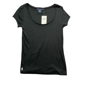 Ralph Lauren Sport Large NEW Black Cap Sleeve Scoop Neck Cotton Blend Stretch